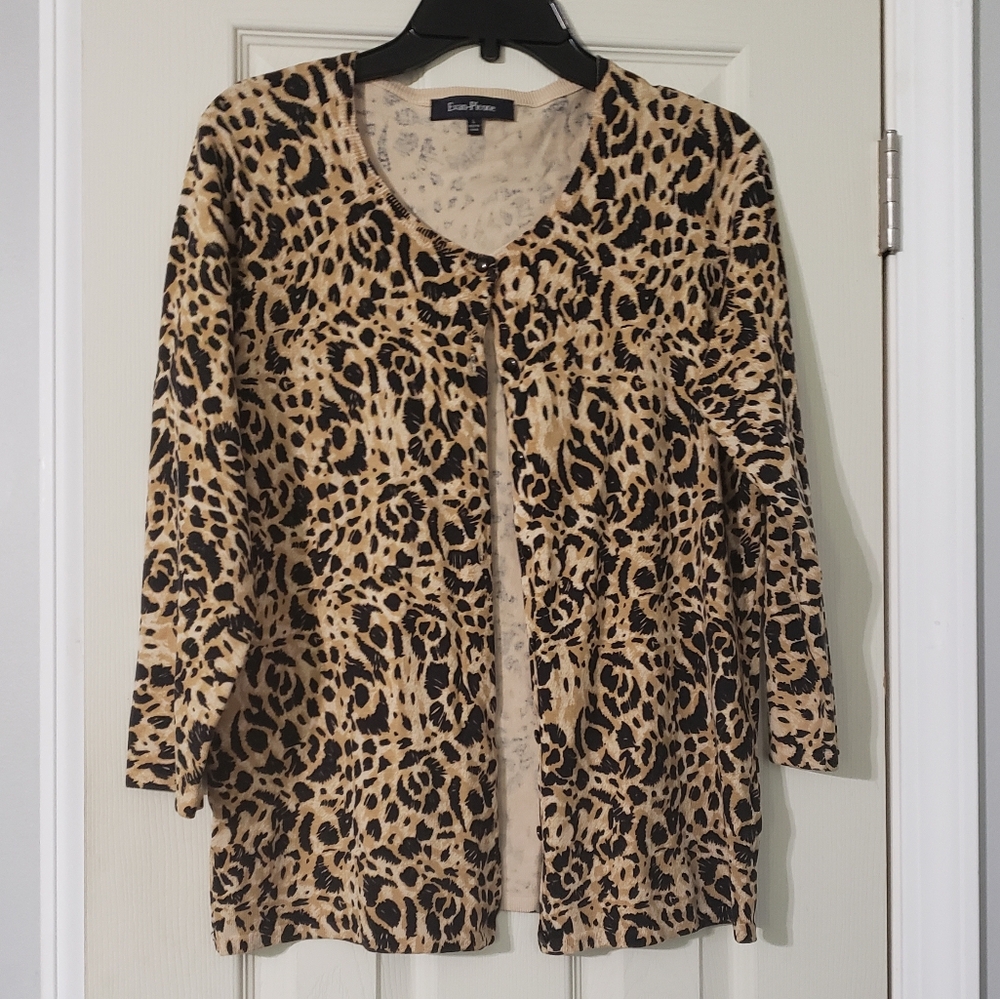 Evan Picone Animal Print Cardigan Size L